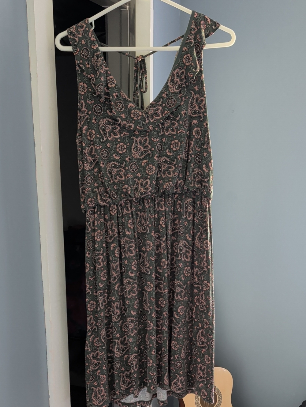 LOFT Olive Midi Dress with Pink Floral Print